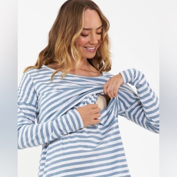 Ripe Maternity Lionel Long Sleeve Nursing Tee Petrol Shirt top White Size XS M - Picture 5 of 15